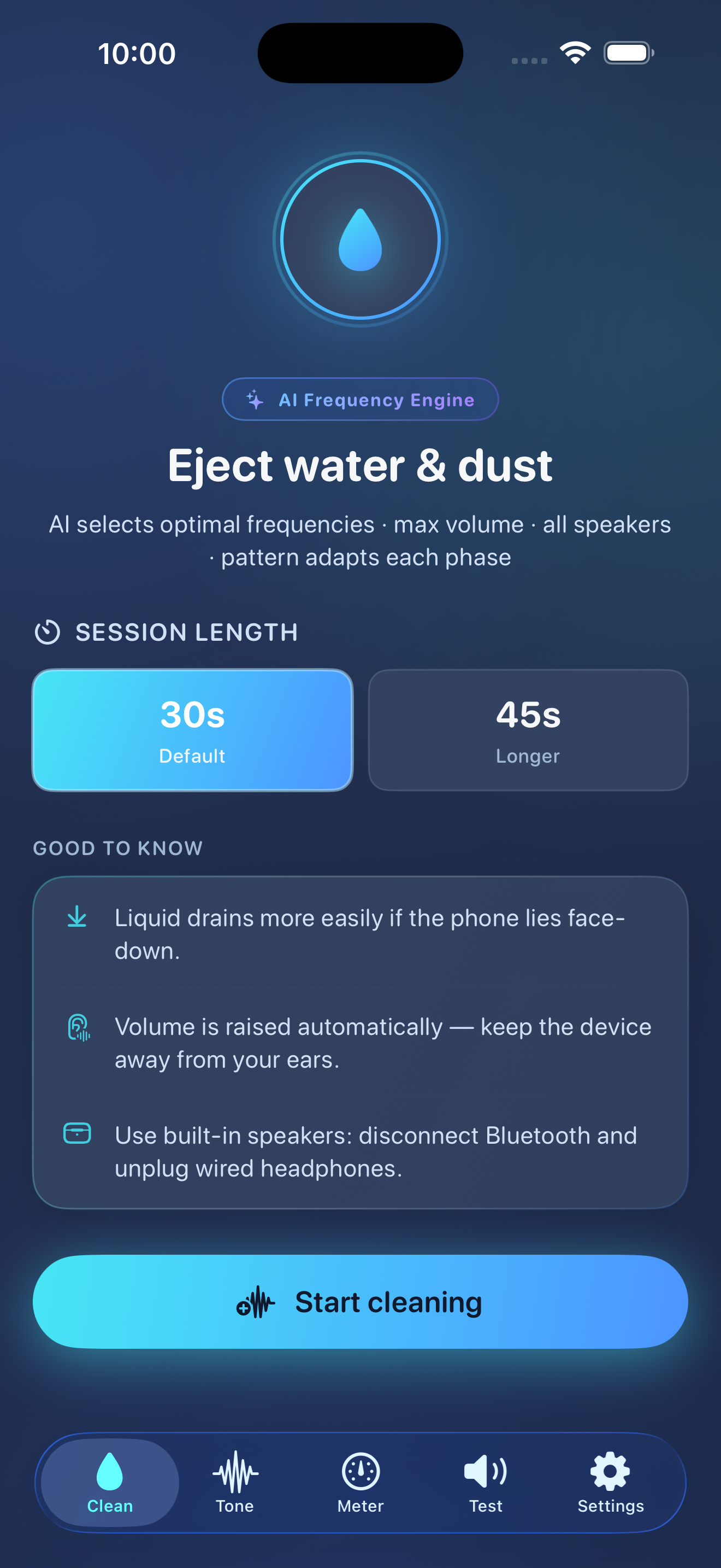 WaveFix cleaning screen